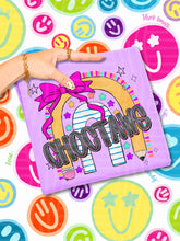 Load image into Gallery viewer, Rainbow Crayon Pink Bow School Mascots DROPDOWN TRANSFER CAP JUNE 26