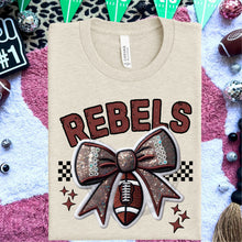 Load image into Gallery viewer, Football Bow Faux Embroidery Mascot DROPDOWN TRANSFER HMWK 24