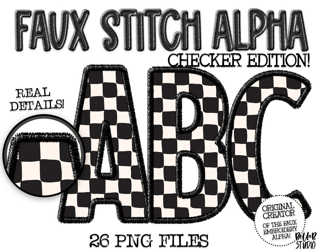 Pick Your Name Faux Stitch Black Checkered Letters Customized TRANSFER