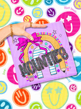 Load image into Gallery viewer, Rainbow Crayon Pink Bow School Mascots DROPDOWN TRANSFER CAP JUNE 26