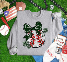 Load image into Gallery viewer, Play Ball Baseball Bow With Flower DROPDOWN TRANSFER BIA