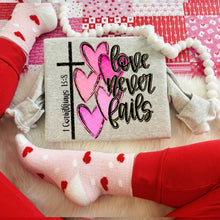 Load image into Gallery viewer, Love Never Fails Pink Hearts Cross TRANSFER SDD JAN 26