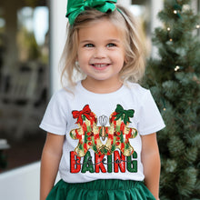 Load image into Gallery viewer, Baking Crew Brushstroke Gingerbread Cookies With Gold Glitter Outline Red/Green Bows TRANSFER SDD NOV 25