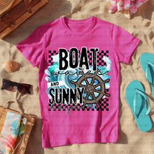 Load image into Gallery viewer, Beach Boat Waves And Sunny Days Distressed And Checkers DROPDOWN TRANSFER REV MAY 26