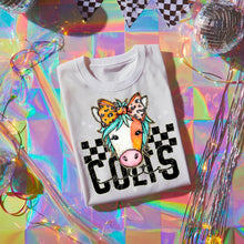 Load image into Gallery viewer, Pink Teal Gold Glitter Checker Mascots Dropdown TRANSFER CST JUNE