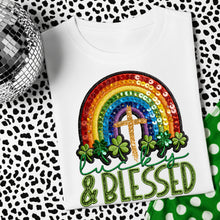 Load image into Gallery viewer, Lucky & Blessed Rainbow Sequin Faux Embroidery Shamrocks TRANSFER DWS JAN 26