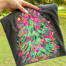Load image into Gallery viewer, Pink Preppy Bow Splatter Tree Star TRANSFER