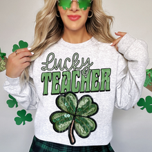 Load image into Gallery viewer, Lucky Title Faux Sequin Shamrock DROPDOWN TRANSFER SBB JAN 26