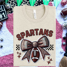 Load image into Gallery viewer, Football Bow Faux Embroidery Mascot DROPDOWN TRANSFER HMWK 24