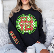 Load image into Gallery viewer, Merry Christmas Red & Green Checkered Circle Mascot Dropdown With Sleeve TRANSFER CAP