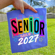 Load image into Gallery viewer, Senior Class Of 2027 Neon Rainbow Distressed Letter Cards Faux Gold Glitter Outline TRANSFER UAC JUNE 26