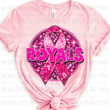 Load image into Gallery viewer, Breast Cancer Glitter Circle Mascot DROPDOWN TRANSFER