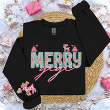 Load image into Gallery viewer, Teal Pink Merry Reindeer Title Faux Embroidery With Pocket (Dropdown)TRANSFER