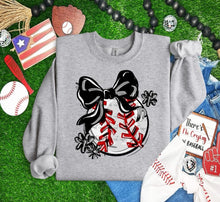 Load image into Gallery viewer, Play Ball Baseball Bow With Flower DROPDOWN TRANSFER BIA
