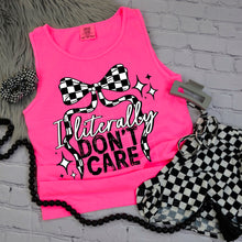 Load image into Gallery viewer, I Literally Don’t Care Checker Bow Color Dropdown TRANSFER CSC MAY 25