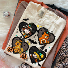 Load image into Gallery viewer, Black Heart Halloween Strawberry Bear Pony Rainbow With SLEEVE OPTION DROPDOWN TRANSFER MOON JULY 25 NOSTALGIC HALLOWEEN COLLAB NDC X MOON