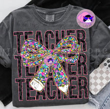 Load image into Gallery viewer, Black Leopard Teacher Floral Bow TRANSFER