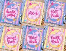 Load image into Gallery viewer, Preppy Pink Gingham Apple Star Stripes Grades DROPDOWN TRANSFER ET JUNE 26