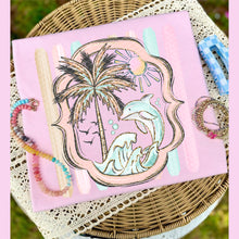 Load image into Gallery viewer, Palm Dolphin And Waves Pink And Gold Glitter Frame TRANSFER SDD APR 26