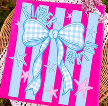 Load image into Gallery viewer, Large Skinny Blue Gingham Bow And Blue Stripes Grade/Occupation Option DROPDOWN TRANSFER ET JULY 26