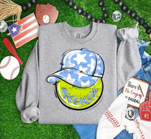 Load image into Gallery viewer, Play Ball Happy Face Hat Softball DROPDOWN TRANSFER BIA