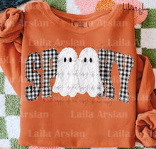 Load image into Gallery viewer, Spooky Plaid Faux Embroidery Ghosts DTF TRANSFER TUESDAY