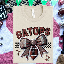 Load image into Gallery viewer, Football Bow Faux Embroidery Mascot DROPDOWN TRANSFER HMWK 24