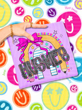 Load image into Gallery viewer, Rainbow Crayon Pink Bow School Mascots DROPDOWN TRANSFER CAP JUNE 26