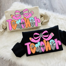 Load image into Gallery viewer, Pink Orange Checker Bow Teacher TRANSFER DWS MAR 26