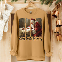 Load image into Gallery viewer, Even Santa Believes Distressed Edge Panels Santa And Baby Straw Crib TRANSFER SDD NOV 25