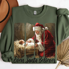 Load image into Gallery viewer, Even Santa Believes Distressed Edge Panels Santa And Baby Straw Crib TRANSFER SDD NOV 25