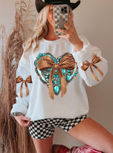 Load image into Gallery viewer, Turquoise Heart Bow With SLEEVE OPTION TRANSFER AGCM JAN