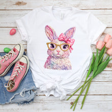 Load image into Gallery viewer, Easter Bunny Paint Pink Polka Dot Bow Gold Glasses TRANSFER SDD JAN 26