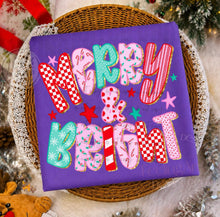 Load image into Gallery viewer, Merry & Bright bright Checker Stripe Polka Stars DTF TRANSFER TUESDAY