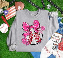 Load image into Gallery viewer, Play Ball Baseball Bow With Flower DROPDOWN TRANSFER BIA