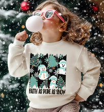 Load image into Gallery viewer, Faith As Pure As Snow Distressed Panels Snowman Polar Bear Penguin Teal And Gold Glitter TRANSFER SDD NOV 25