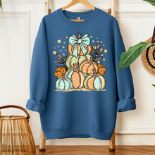 Load image into Gallery viewer, Fall Pumpkin Blue Bow TRANSFER SDD AUGUST