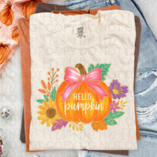 Load image into Gallery viewer, Floral hello Pumpkin Sunflower And Big Pink Bow TRANSFER UAC JULY 26