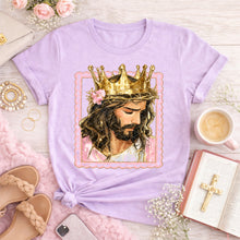 Load image into Gallery viewer, Jesus In Gold Painted Crown With Flower And Pink Scalloped Frame TRANSFER SDD APR 26