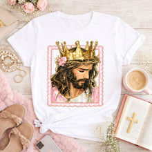 Load image into Gallery viewer, Jesus In Gold Painted Crown With Flower And Pink Scalloped Frame TRANSFER SDD APR 26