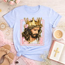 Load image into Gallery viewer, Jesus In Gold Painted Crown With Flower And Pink Scalloped Frame TRANSFER SDD APR 26