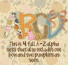Load image into Gallery viewer, Fall Alpha Pumpkin Bow Alpha Customized(Does not include numbers) DROPDOWN DTF TRANSFER