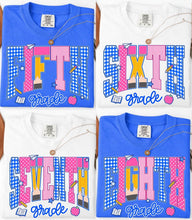 Load image into Gallery viewer, Blue Gingham Pink Polka Pencil Back To School Grades DROPDOWN TRANSFER ET JUNE 26