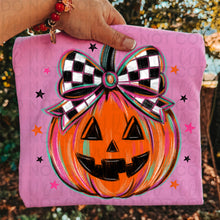 Load image into Gallery viewer, Rainbow Sketch Pumpkin Checkered Bow TRANSFER UAC JULY 26