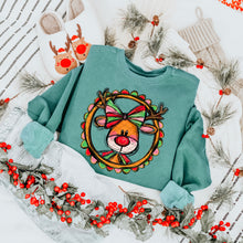 Load image into Gallery viewer, Sketch-style Rudolph Red Green Frame Gold Glitter Outline TRANSFER SDD NOV 25