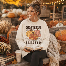 Load image into Gallery viewer, Grateful Thankful Blessed Distressed Pumpkin Trio TRANSFER SDD AUG 26
