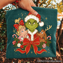 Load image into Gallery viewer, Green Guy Ci_dy Lou & Max Red Bow Faux Gold Glitter Paint Splatter TRANSFER UAC OCT 26