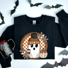 Load image into Gallery viewer, Ghost Floral Pumpkin Checkered Circle TRANSFER SDD