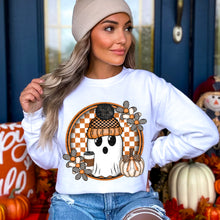 Load image into Gallery viewer, Ghost Floral Pumpkin Checkered Circle TRANSFER SDD