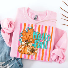 Load image into Gallery viewer, Hello Fall Maple Leaf Pumpkin Sunflower Pink/Orange Lines Color DROPDOWN TRANSFER IRENE JULY 26